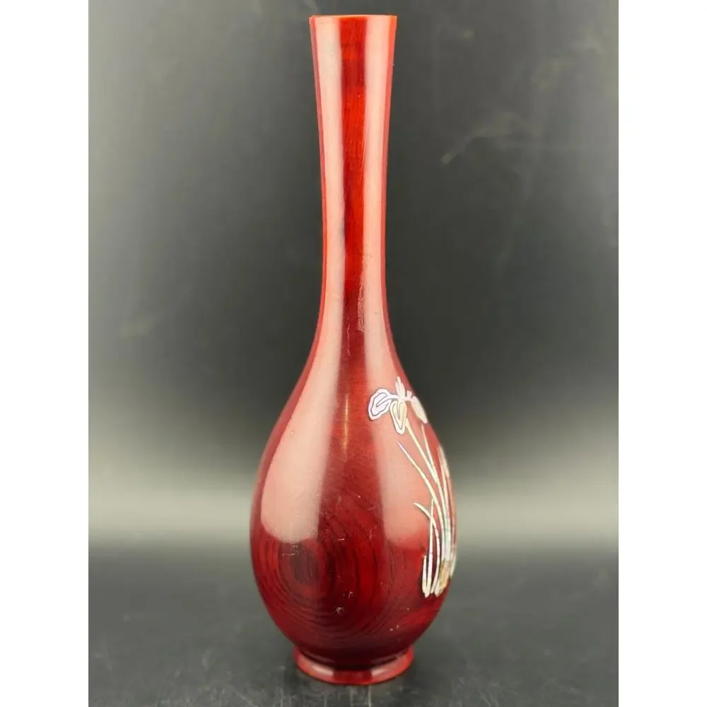 VTG Inlaid Abalone Shell Iris Flower Vase